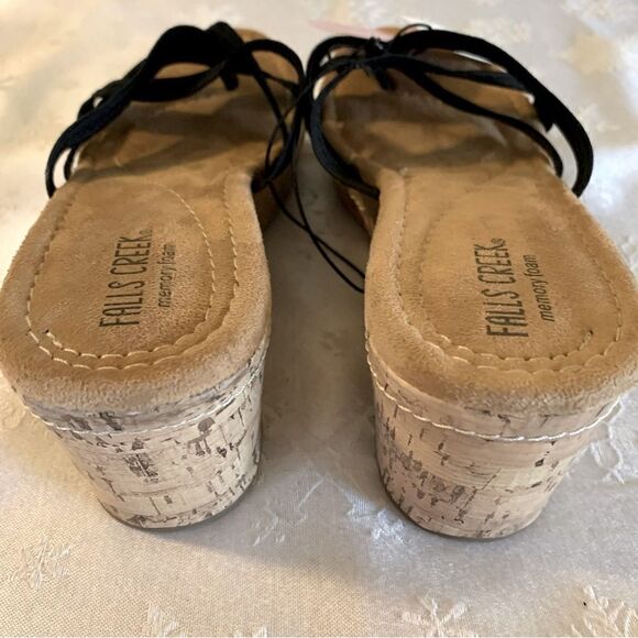 Falls Creek Cork Black Wedge Sandals Black Delia Memory Foam Sz 9 NWT Gorgeous - Picture 4 of 5